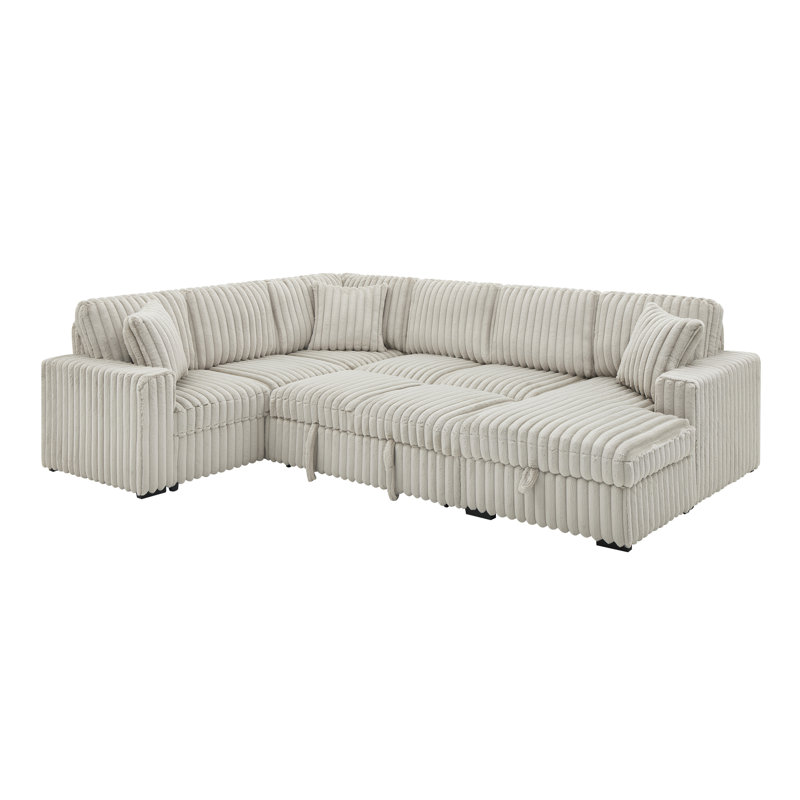 Shonita 122'' Square Arms Sectionl Sleeper Sofa U Shape Sectional Sofa with Pull Out Couch and Storage Chaise&USB Ports