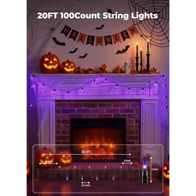Guirlande d'Halloween guirlande lumineuse 100 lumières 20 pi incandescentes pour Noël