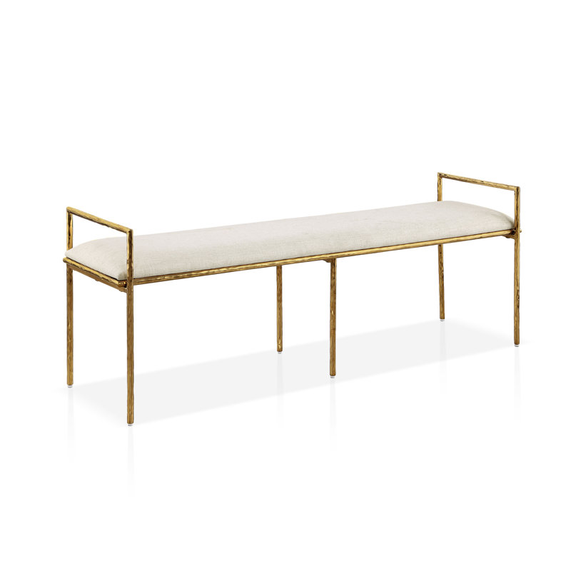 Ensemble de chambre à coucher en métal martelé 4 pièces Premier, Or/beige, Ensemble de quatre pièces : lit, banc, deux table