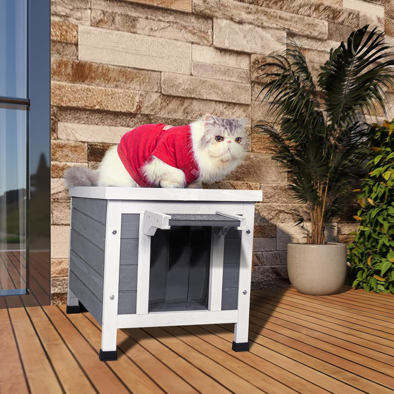 Niche D'Extérieur Pour Chat Isolée – Imperméable, Avec Pieds Surélevés & Coussin – Pour Chats Errants Ou D'Extérieur