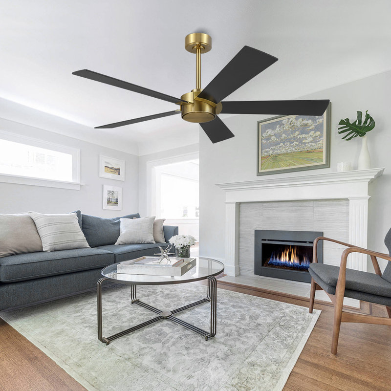 54 In 5 Plywood Blades Indoor Ceiling Fan Remote Control Noiseless Reversible DC Motor, Black and Gold, Gold, Black