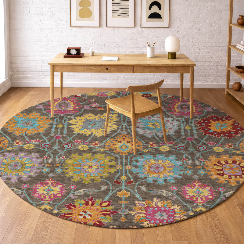 Tapis damassé de qualité supérieure Mayfield AMF2288, Chocolate, Rond 8 pi