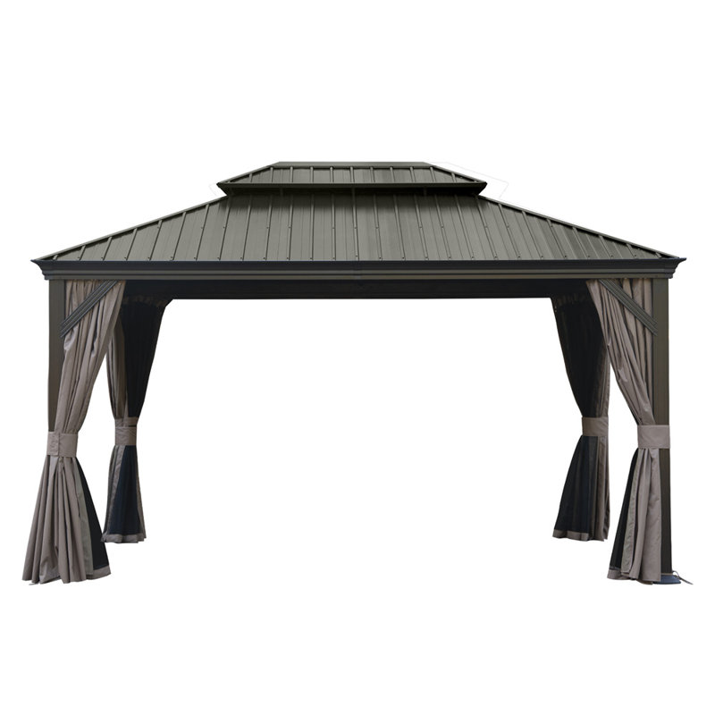 Gazebo à toit rigide 3 x 4,25 m - Toit double en acier galvanisé et structure en aluminium, 10 x 14 pi