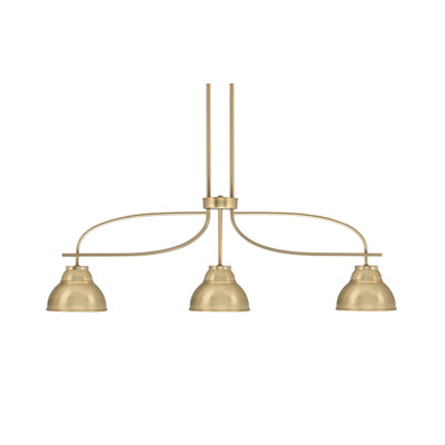 Luminaire pour îlot de cuisine à 3 lumières Cavella au fini nouvel âge en laiton avec abat-jour en métal à double bulles 7 po New Age