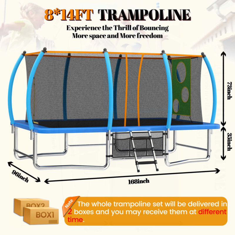 Longue trampoline rectangulaire extérieure pour adultes 8X14FT, Bleu