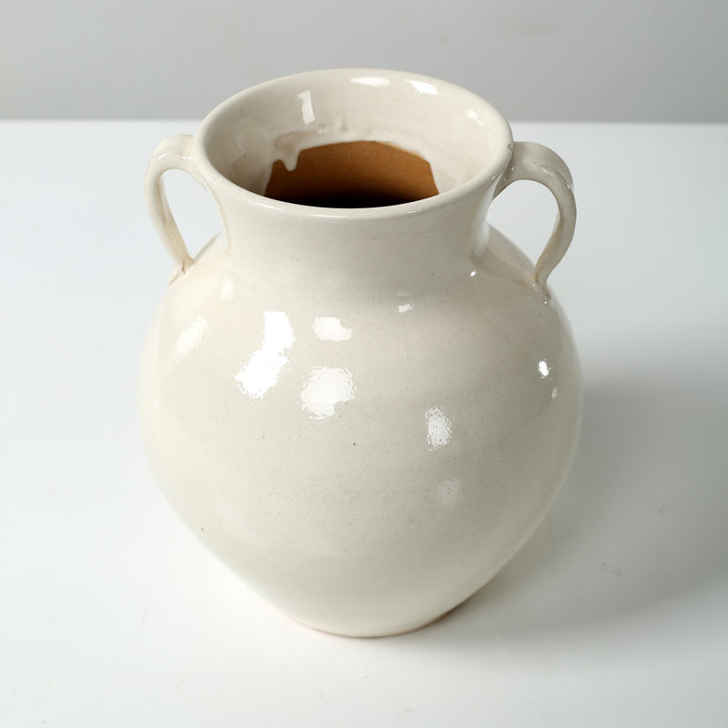 Approx. 9" High Off Whtie Ceramic Vase with Two Handles