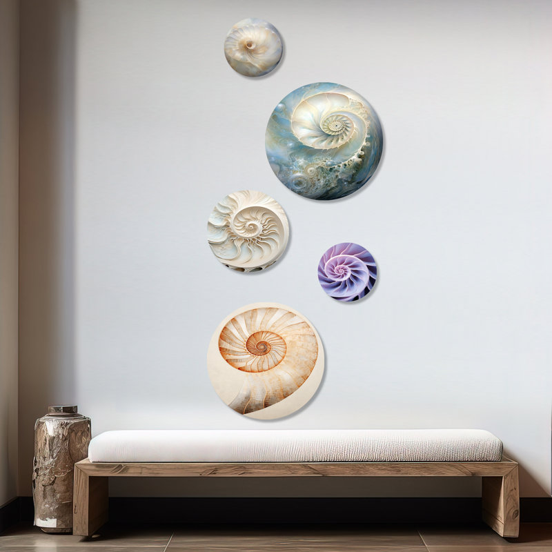 Cuivre cuivré Nautilus Spiral I - Nautilus Nautilus, ensemble d'art mural rond de 5