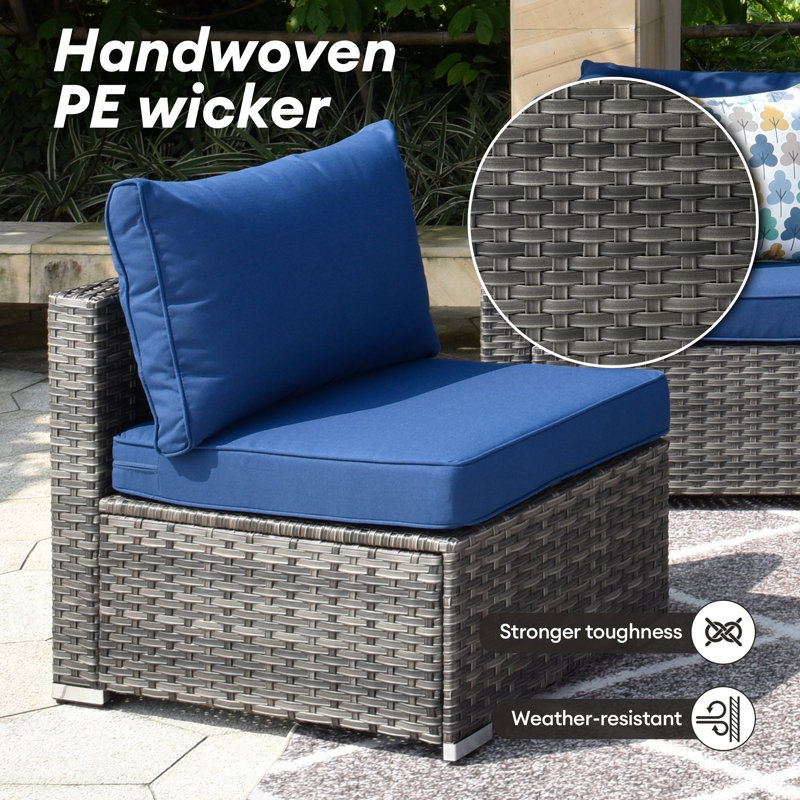 Paleosofos Wicker 4 - Person Modular Patio Conversation Set with Cushions, Navy Blue