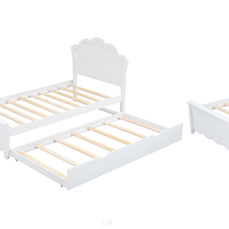 Lit plateforme simple en bois avec tête de lit, pied de lit et lit gigogne pour un sommeil confortable et peu encombrant