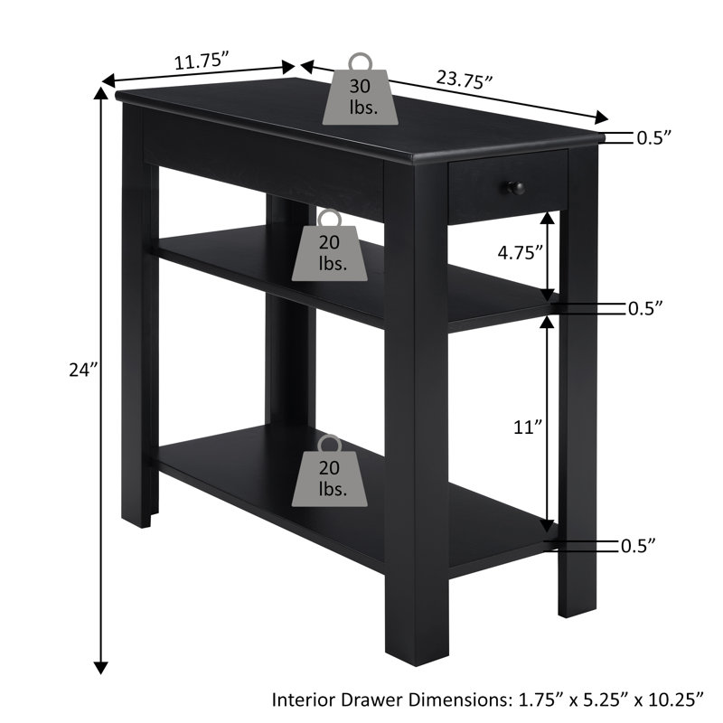 Slayter 24" Tall 1 Drawer Chairside End Table with Shelves, Black