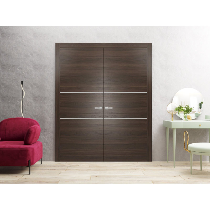 Portes françaises à panneaux, Frêne chocolat, 56 po x 84 po