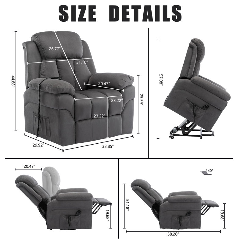 Fauteuil inclinable et chauffant en velours Lunagrace
