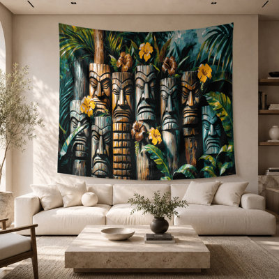 Hawaiian Tiki Statues Wall Tapestry