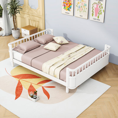 Wood Platform Bed with Rails