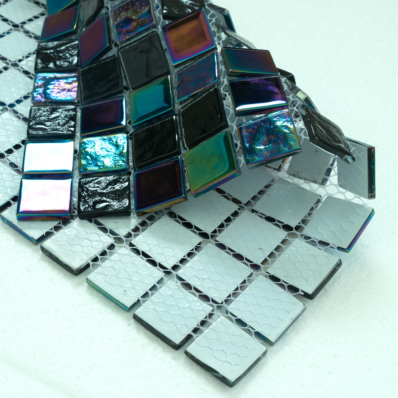 1" x 1" Glass Mosaic Sheet Tile, Midnight Lagoon