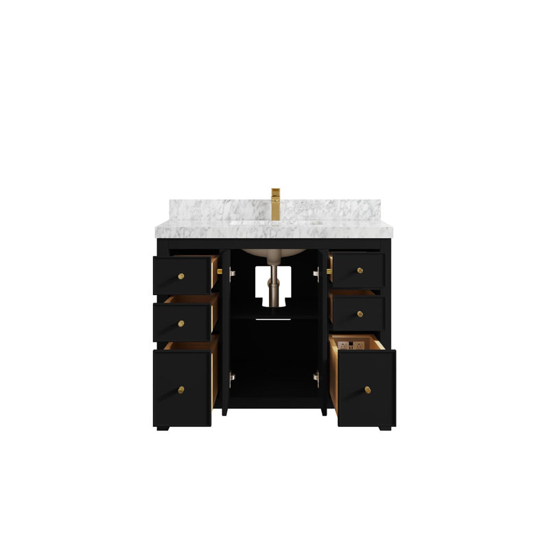 Meuble-lavabo simple 42 po avec plateau en marbre Bronya