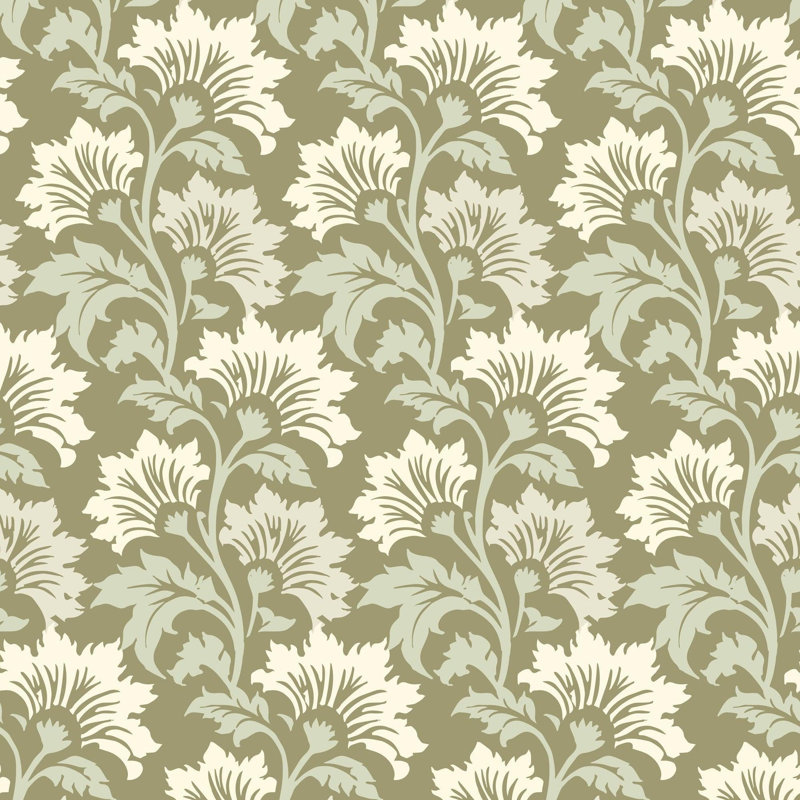 Wildflower - Botanical Wallpaper, Forest Shade, Faux Grasscloth