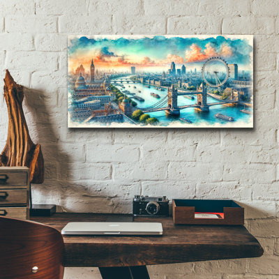 'London Uk Watercolor' by Rey Klimt Acrylic Glass Wall Art