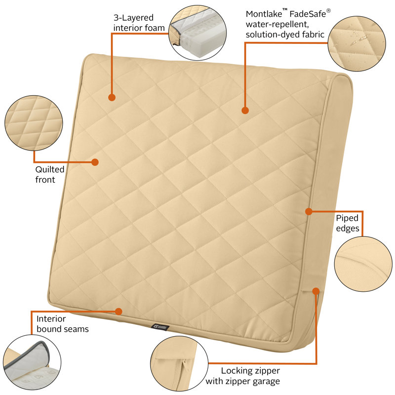 Ayvion Water-Resistant Patio Quilted Lounge Cushion, Chamomile, 4" H x 21" W x 20" D
