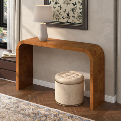 Shelmerdine Fuller 52" Burl Wood Console Table– Handcrafted Elegance with Sleek Curves