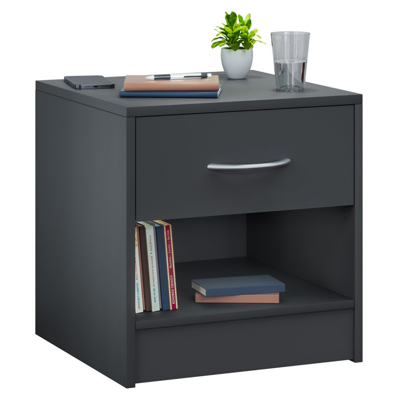 Abrahms 39cm W MDF/particle Board Bedside Table, Anthracite