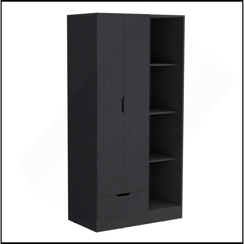 Armoire-penderie Memphis avec 4 tablettes de rangement et 1 tiroir noir, Noir