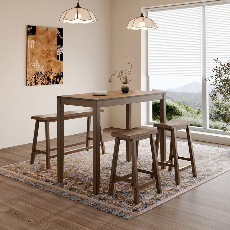 Ensemble de table de salle à manger à hauteur de comptoir pour 4 personnes, ensemble de salle à manger en bois massif compact