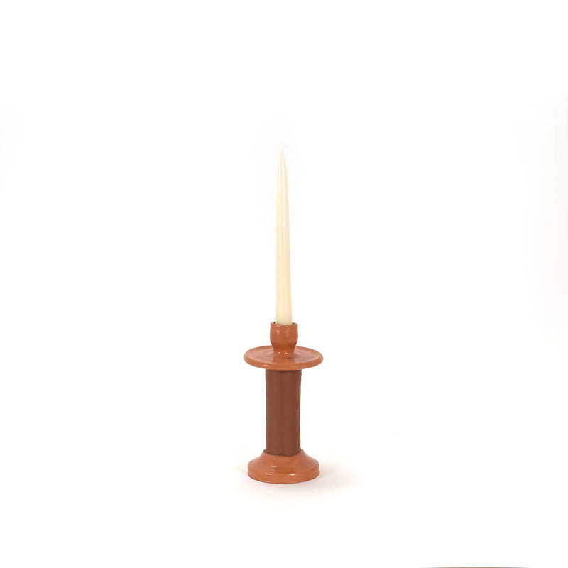 Large Leather Wrapped Candle Holder - terracotta, Brown, 7.5" H x 3.5" W x 3.5" D