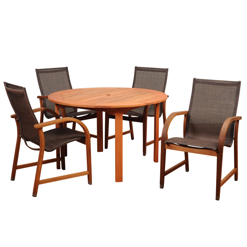Anautica 4 - Person Eucalyptus Solid Wood Patio Dining Set Umbrella Hole Included Round Table