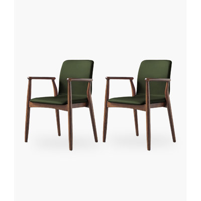 Chaise de salle à manger rétro avec dossier en cuir vert foncé et bois de cire blanche