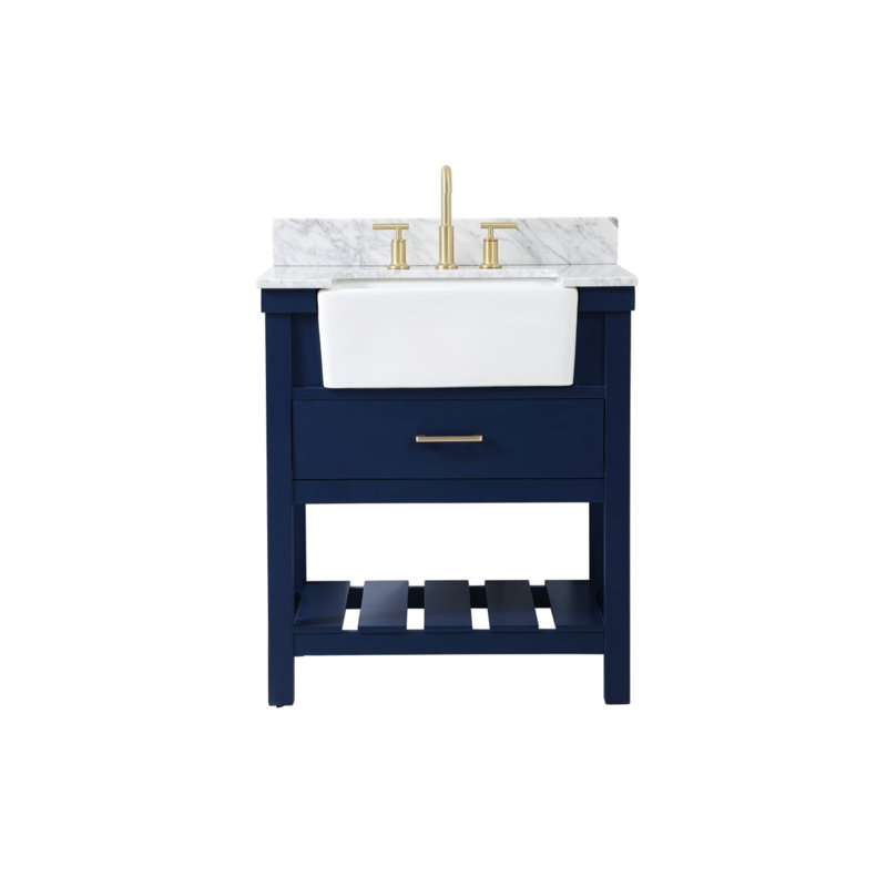 Pelaghia 30'' Single Bathroom Vanity with Marble Top, Blue