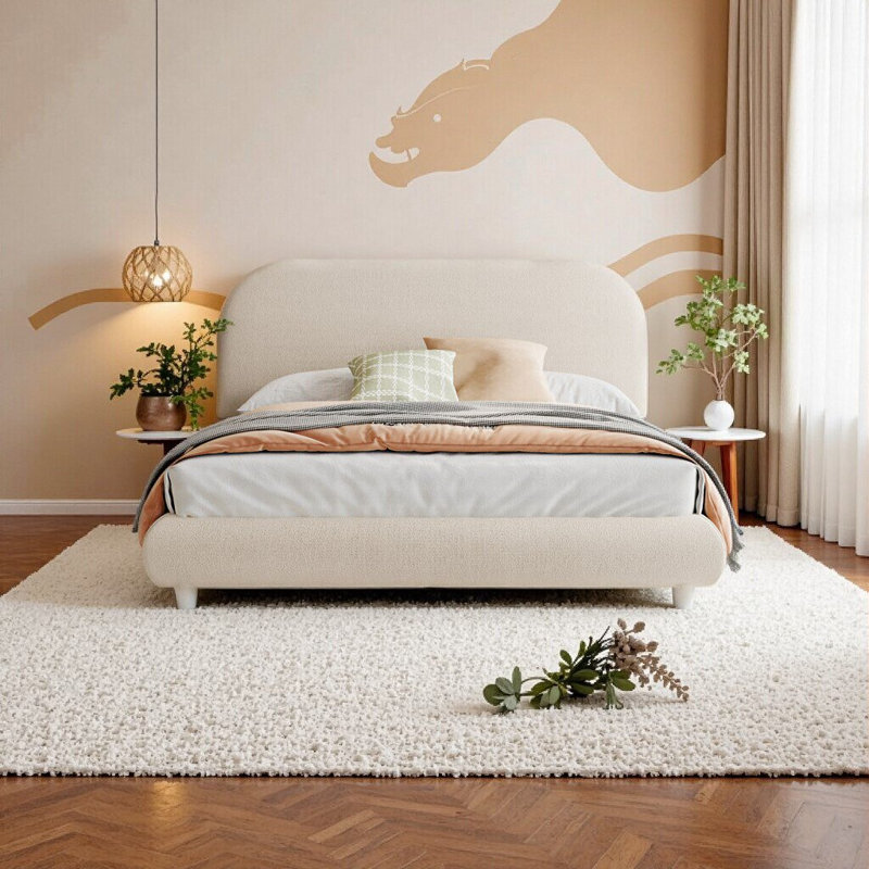 Lit plateforme tapissier pleine grandeur Teddy, Beige