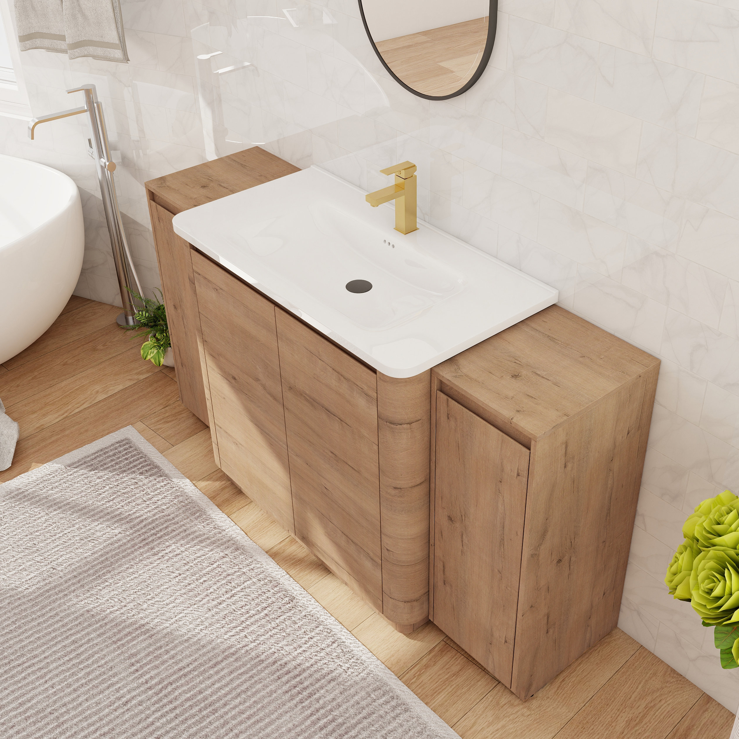 August Grove Single Freestanding Bathroom Vanity with Resin Basin Sink ...