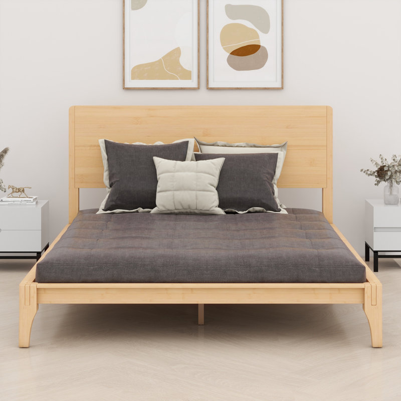 Modern Platform Bed With Slat Support, Natural, Queen
