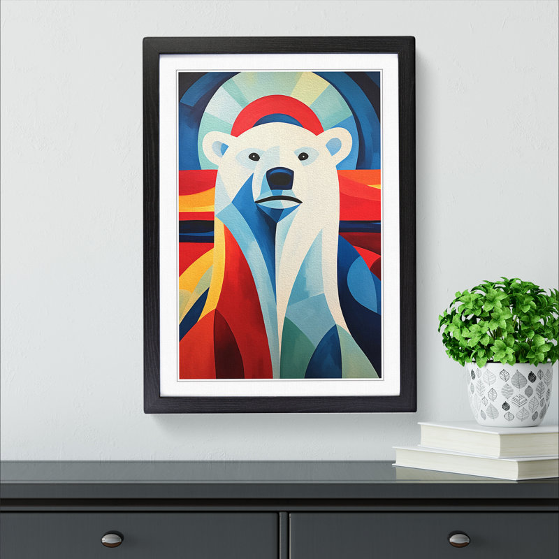 Polar Bear Constructivism - Single Picture Frame Print on Wood, Black Framed, 64cm H x 46cm W x 2cm D