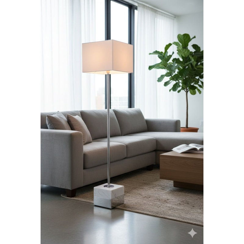 Dvorak 1 Light Silver Floor Lamp With White Shade And Marble Base