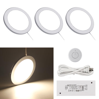 Éclairage de panneau sous l'armoire ultra-mince de 8 mm, 3 lumières de rondelle à montage en surface de 3,94 pouces avec interrupteur tactile sans fil et pilote, 12 V 7,5 W, 4 000 K 