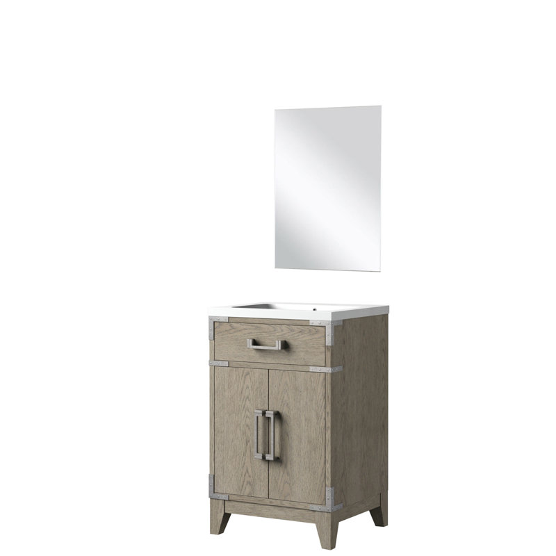 Meuble-lavabo gris en chêne gris avec comptoir en acrylique à la main et miroir, Gris