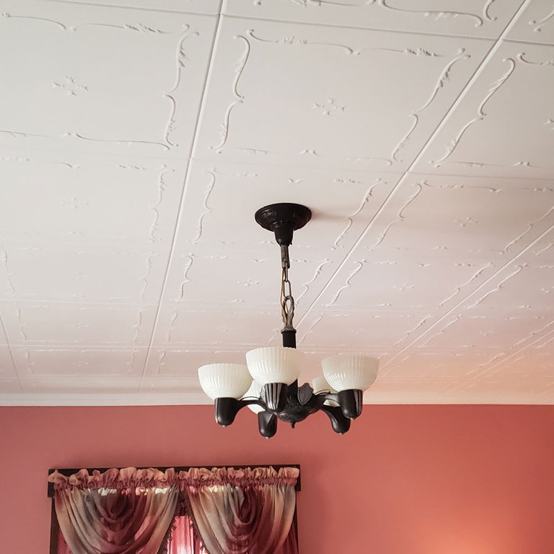 Carreau de plafond en polystyrène collé 1,6 pi x 1,6 pi Spring Buds, Blanc familier