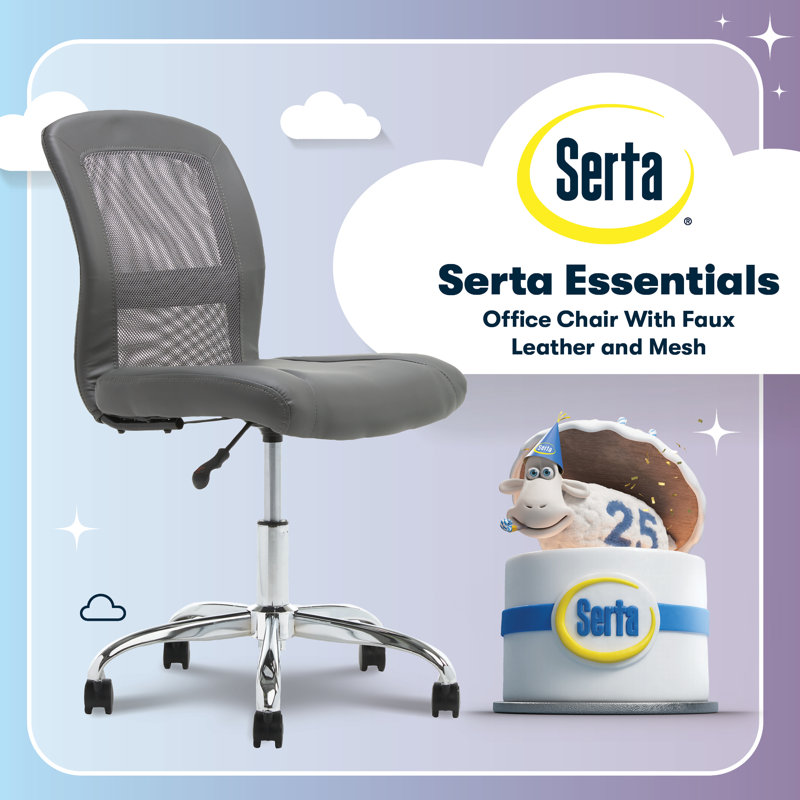 Serta Essential Armless Functional Task Chair with Breathable Mesh Back, Quality Foam Cushion Seat, Productivity Gray
