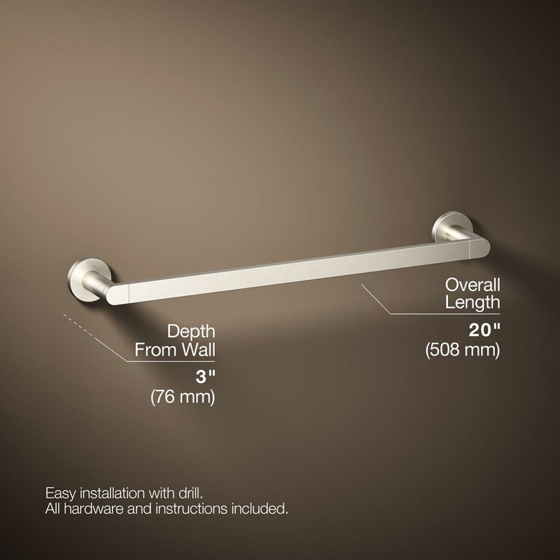 18" Wall Mounted Towel Bar, 18"W, Vibrant Brushed Nickel