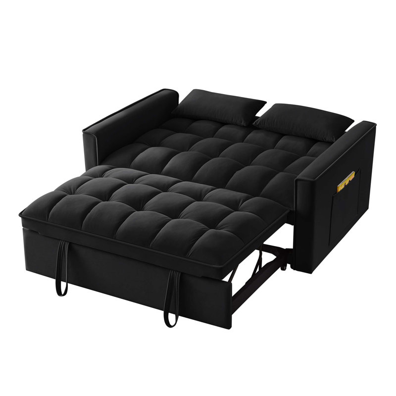 Velvet Upholstered Convertible Sleeper Sofa, Black Velvet