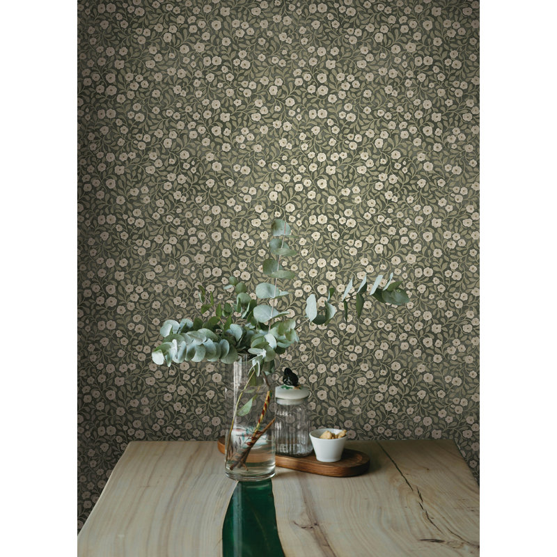 Papier peint floral vert Poppy Trail, Vert