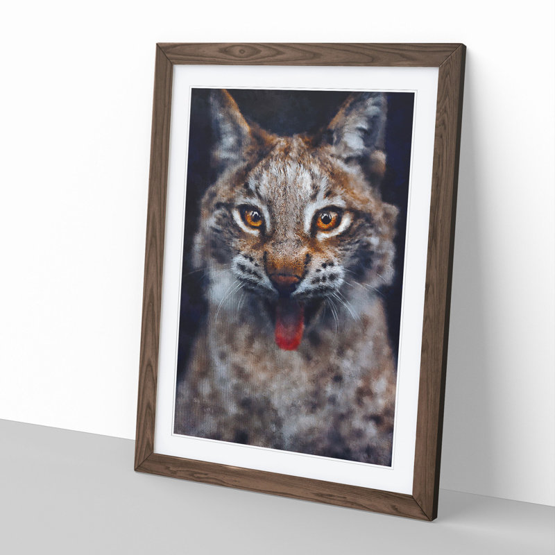 Lynx Cat - Picture Frame Graphic Art, Walnut Framed, 36cm H x 27cm W x 2cm D