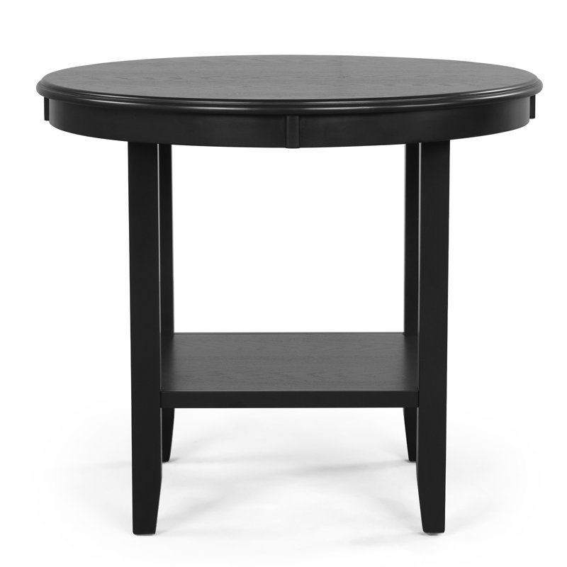Table de bar ronde de 41,7 po avec tablette de rangement, pieds en bois d'hévéa massif, table de pub à hauteur de comptoir pour la cuisine, la salle à manger et les petits espaces
