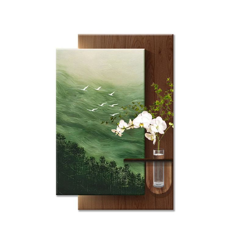 Art mural brun et vert en grès, H 55,12 po x l 44,09 po