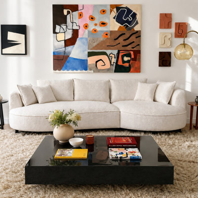 125" Modern Curved Sectional Sofa Couch With Chaise, Upholstery Boucle Sofa Couch With Pillows,Sectional Boucle Fabric Couch For Living Room