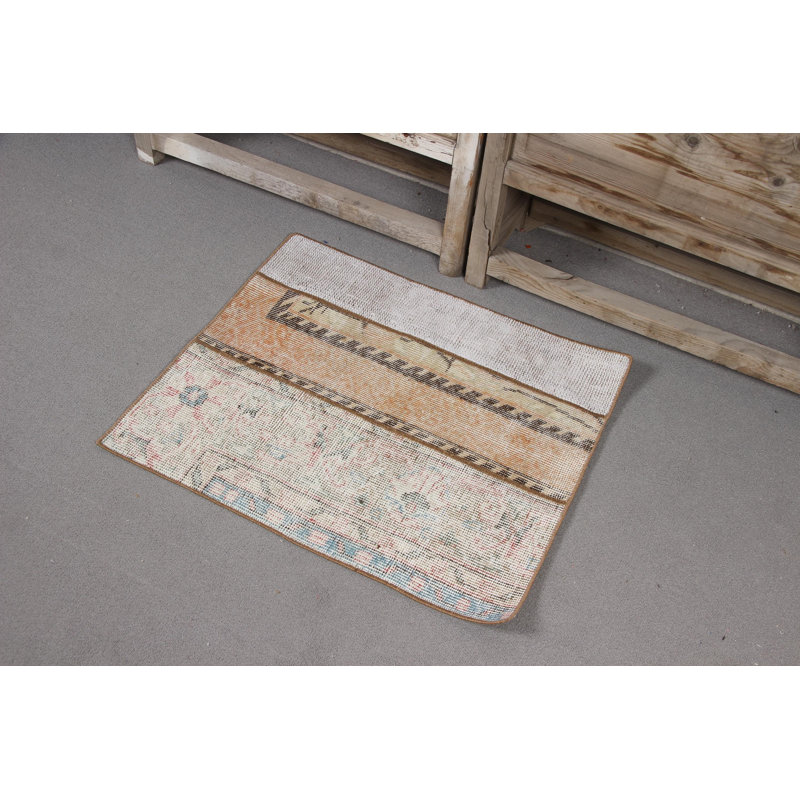 Vintage Turkish Door Mat In Pastel Colors Featuring Floral And Geometric Patterns Handwoven For Unique Home Decor