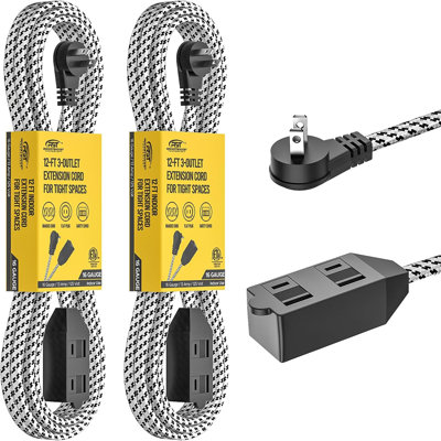 12 ft 2 Prong Extension Cord 2-pack,Braided Flat Indoor Extension Cord