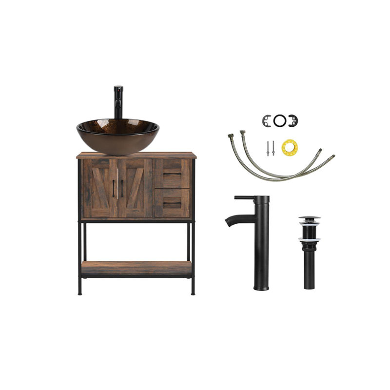 Free-Standing Farmhouse Single Bathroom Vanity With Sink, 30"